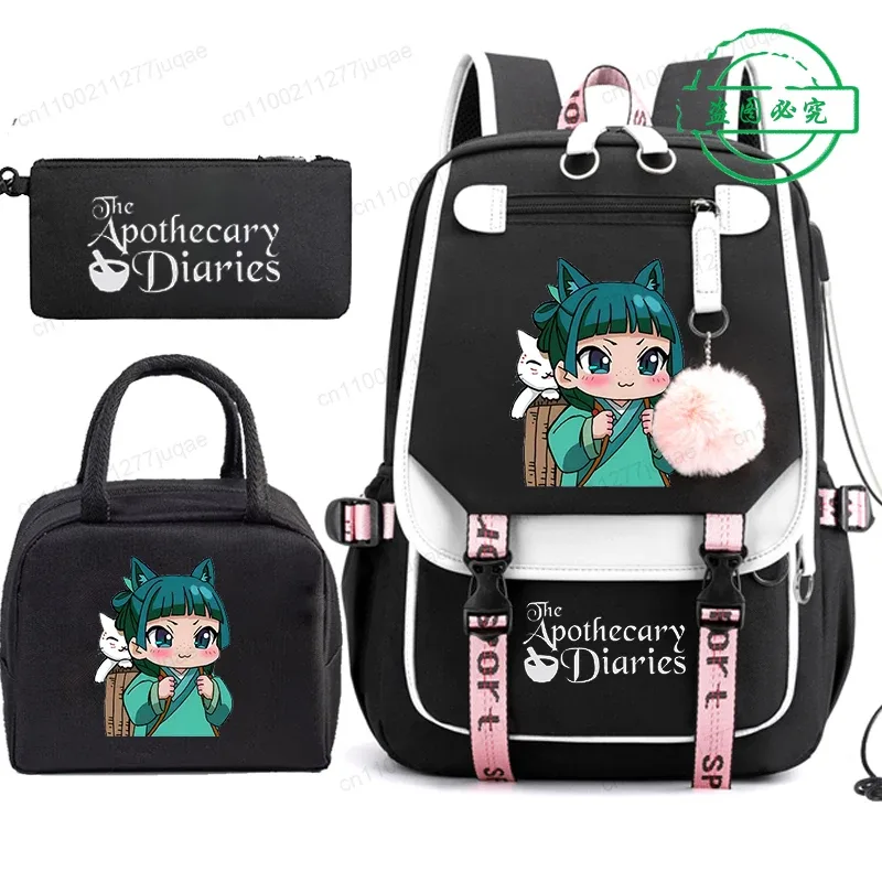 the apothecary diaries maomao anime cartable école sac à dos adolescents fille sac à dos décontracté étudiant retour à l'école bookbag 3 pièces/ensemble