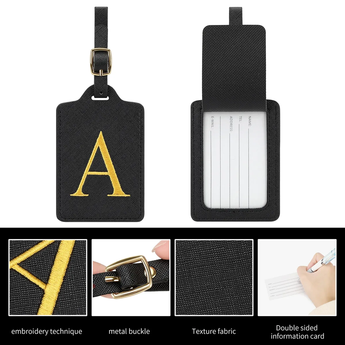étiquette de bagage personnalisée avec 26 lettres, étiquette de nom initiale pour valise, accessoires de voyage anti-perte, adaptée aux voyages, à l'école
