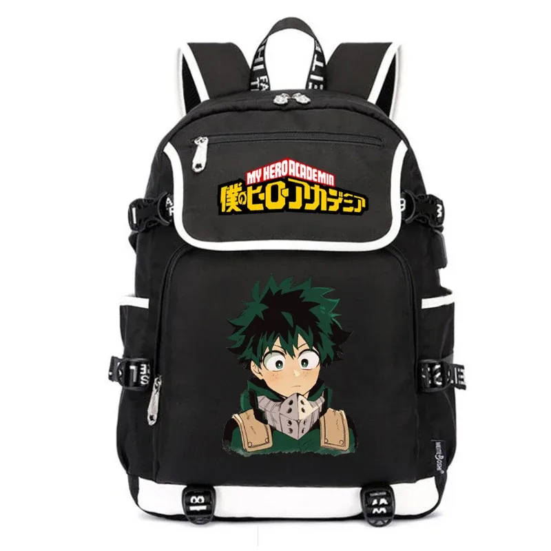 grand sac d'école anime pour femmes, sac à dos bakugou katsuki, sac à dos pour ordinateur portable avec chargeur usb, sac à dos de voyage oxford