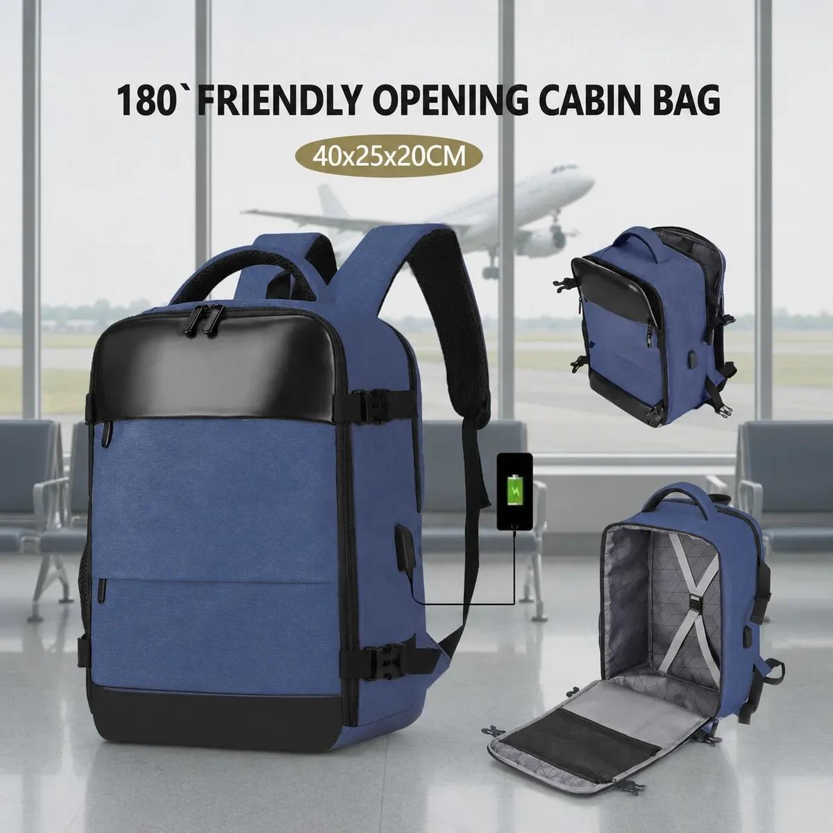 nouveau sac à dos de voyage ryanair 40 × 20 × 25 cm, sac de cabine sous siège, approuvé par les compagnies aériennes, sac à dos décontracté pour femme, sac de voyage pour week-end professionnel avec port usb et compart