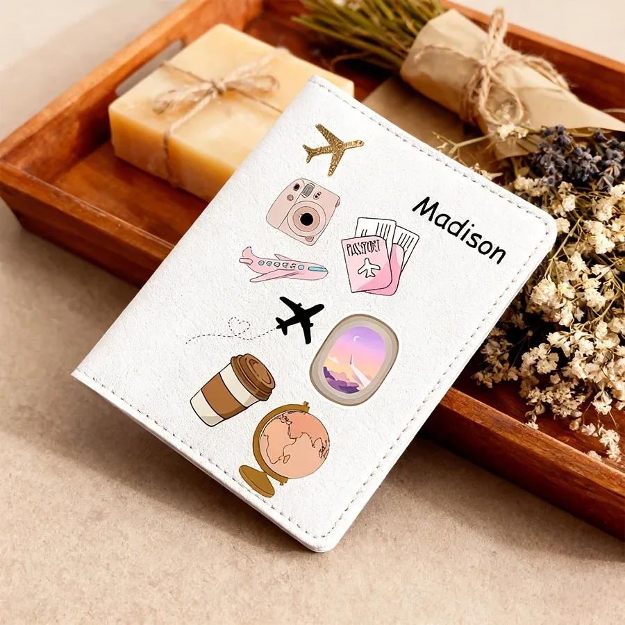 porte-passeport personnalisé avec motif de dessin animé en pu, résistant aux rayures, en similicuir, 4 couleurs, étui de rangement pour documents de voyage