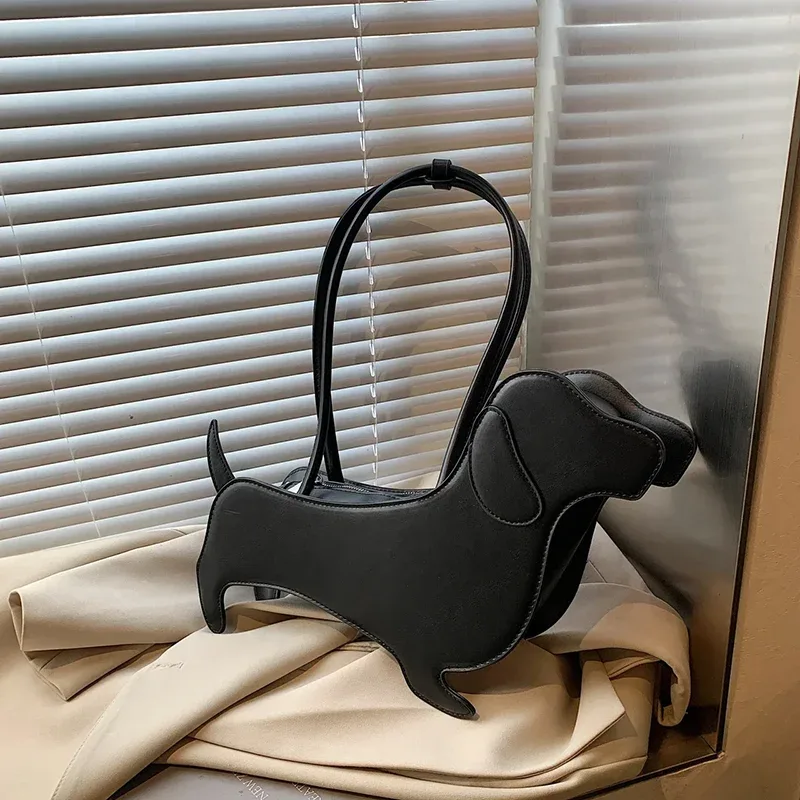 sac à bandoulière teckel tridimensionnel en cuir pu, sac à main rétro design sous les bras pour femmes, sac de transport tendance