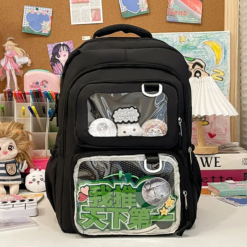 sac à dos scolaire transparent grande capacité, sac à bandoulière double pour étudiants, en tissu oxford imperméable, ultra léger, style mignon