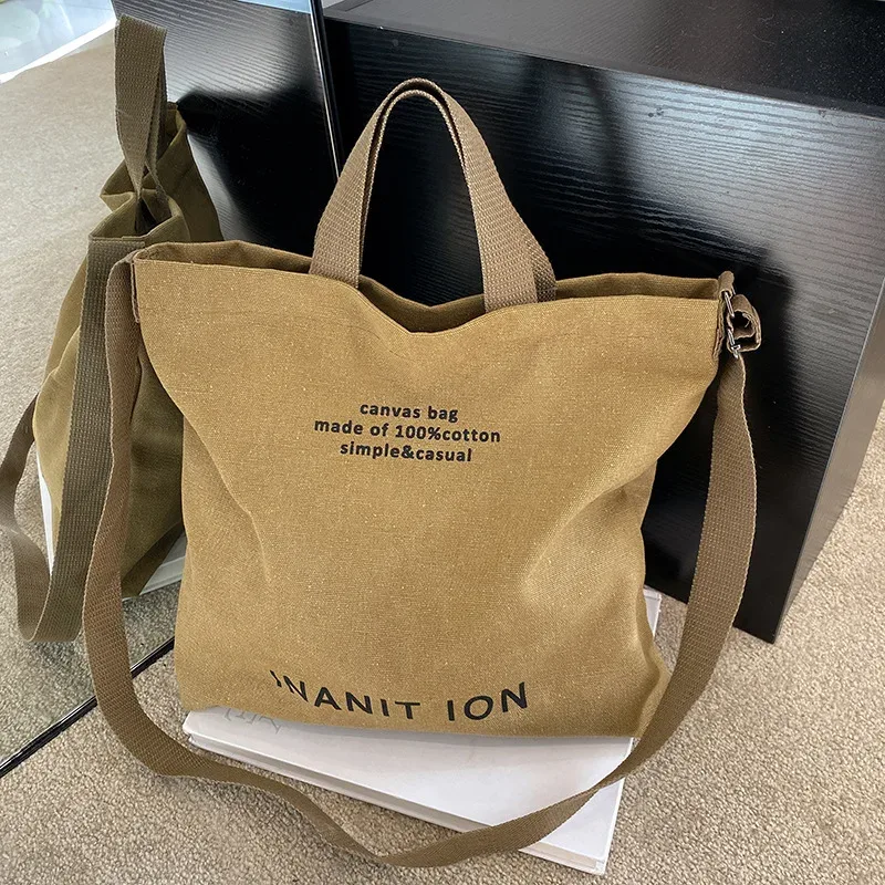 sac bandoulière minimaliste japonais en toile, épais et lavable, grande capacité, pour étudiants et usage quotidien