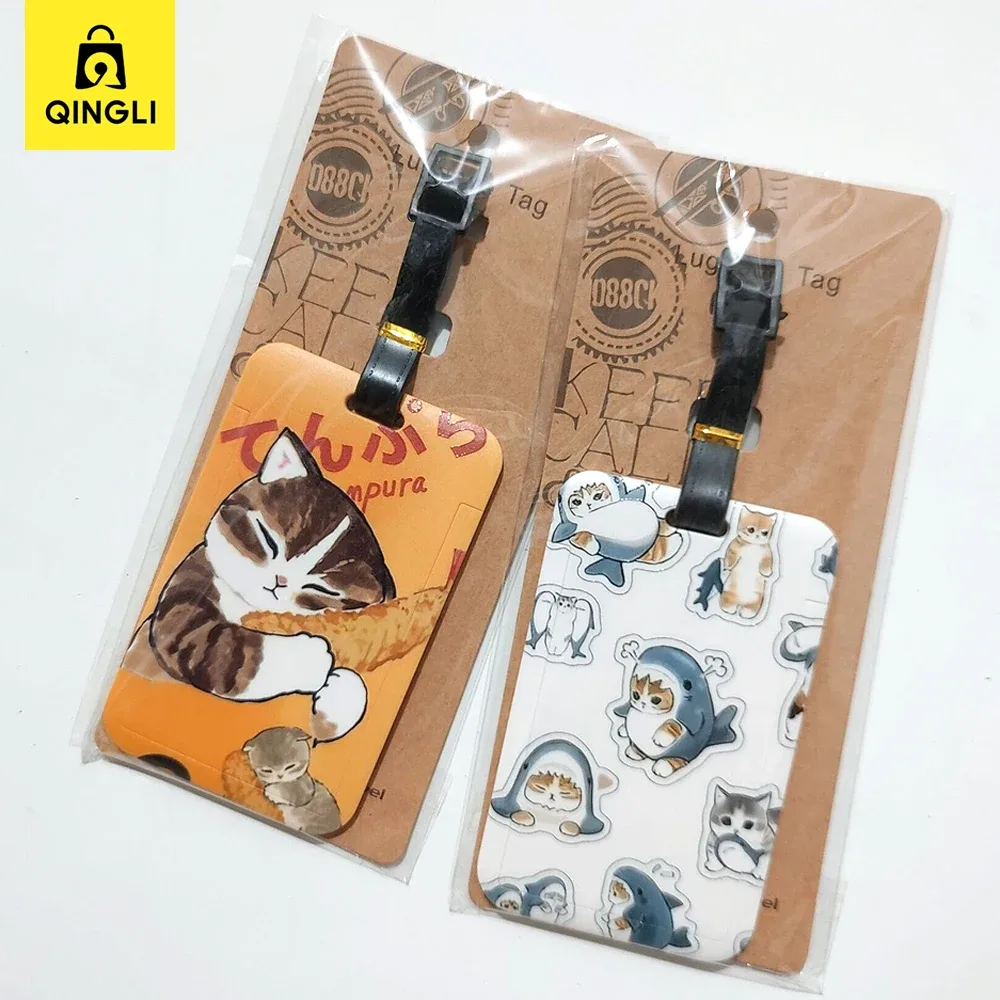 nouvelle étiquette de bagage mignonne en forme de requin et de chat, porte-carte de bus en pvc de dessin animé, housse portable pour valise de voyage, étiquette anti-perte, étiquette d'adresse