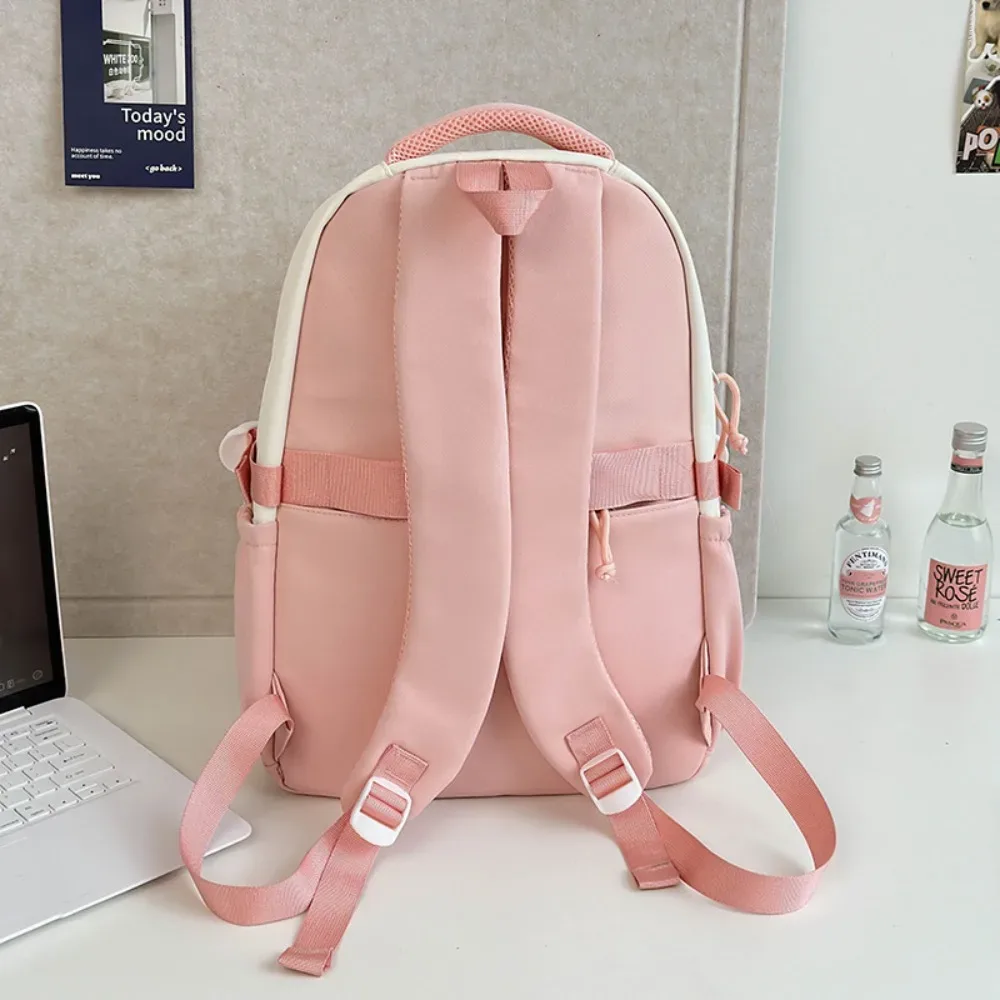 sac à dos imprimé chat kawaii pour adolescentes, sac d'école imperméable de grande capacité, sac à dos de voyage mignon de couleur contrastée avec pendentif en peluche