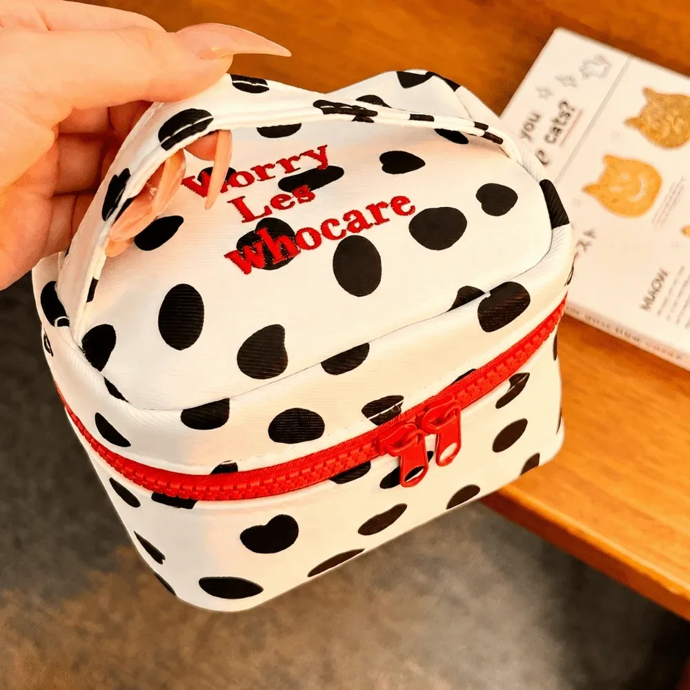 sac de maquillage multifonctionnel à pois, design à fermeture éclair, petite pochette cosmétique, sac à main pour femmes et filles