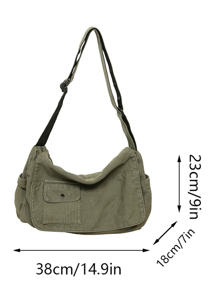 sac messager en toile décontracté, sac à bandoulière polyvalent à rabat de grande capacité pour étudiant, sac à bandoulière réglable pour hommes et femmes