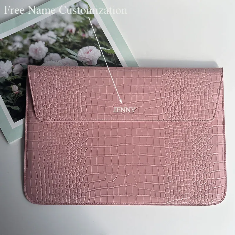 sacs pour ordinateur portable en cuir de crocodile pu avec nom personnalisé pour macbook pro 13, étui air retina 15, housse d'ordinateur pour coque huawei, livraison directe