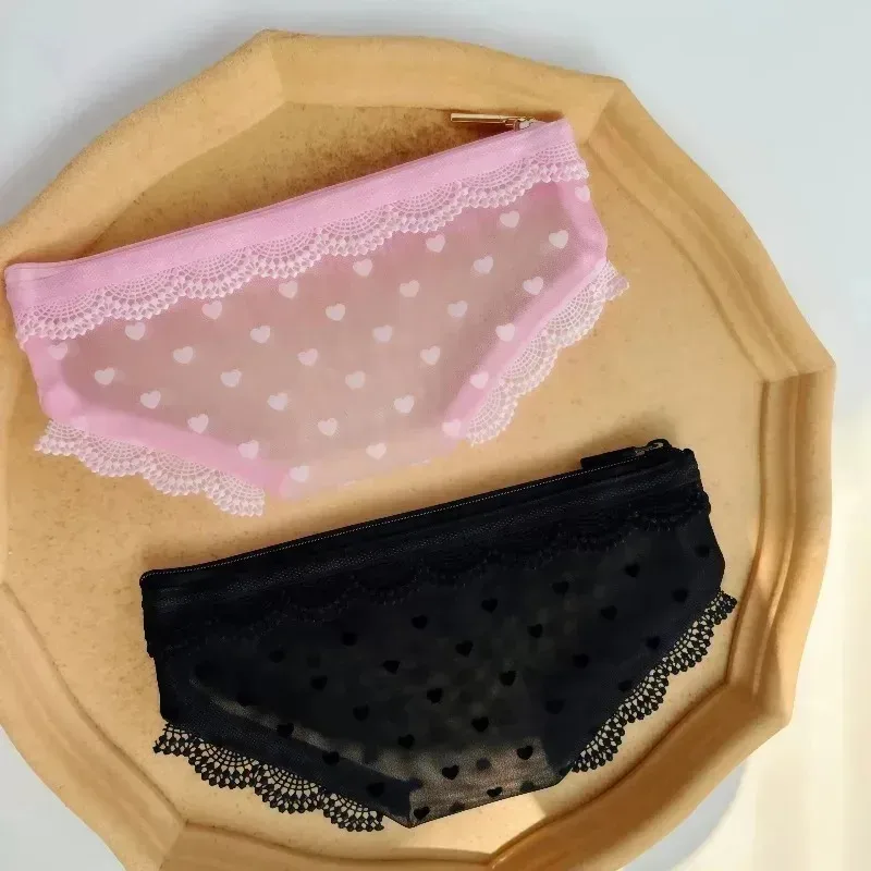 pochette de maquillage en maille tendance avec bordure en dentelle transparente, pochette de rangement décorative avec fermeture éclair, organisateur de bijoux et écouteurs