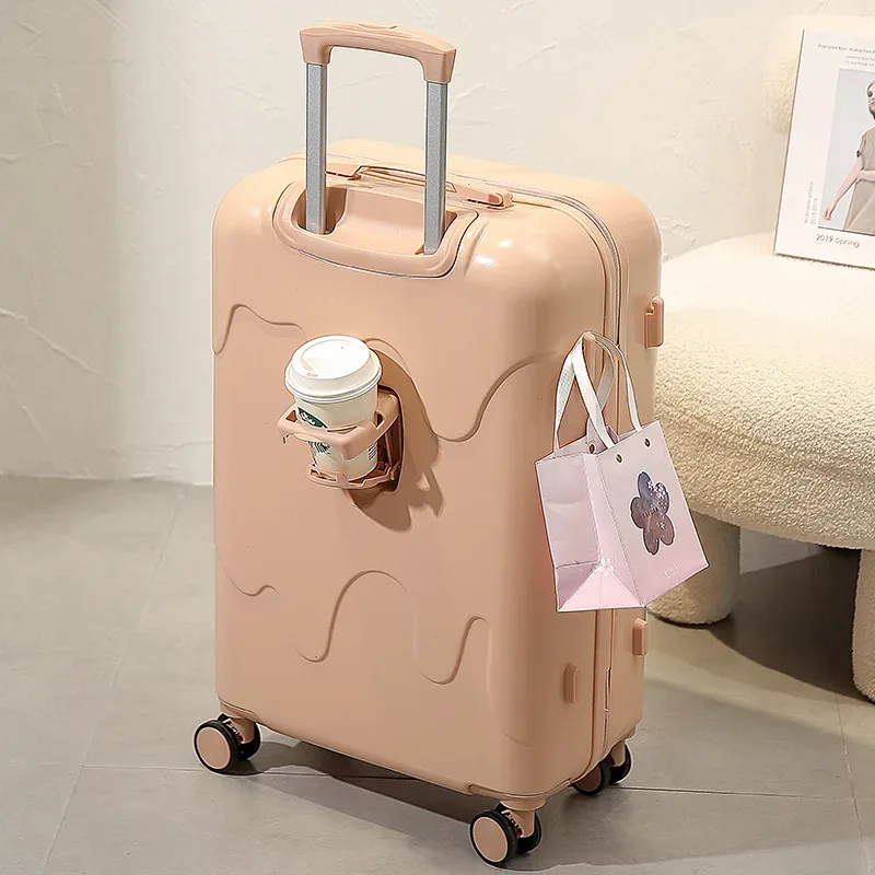 valise à roulettes de type crème glacée pour étudiants, valise à roulettes à quatre roues, bagage multifonctionnel, style mignon, boîte à serrure pour garçons, voyage, nouveau, 2025