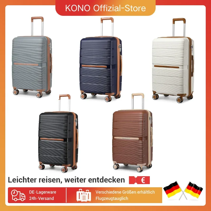 valise rigide de voyage britannique, bagage à main, matériau 100% pp, 8 roues tournantes, serrure tsa, beige, chariot