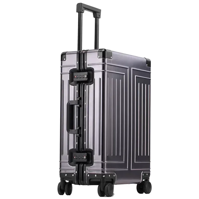 boîte à roulettes, valise argentée de grande capacité, valise en alliage d'aluminium-magnésium, roue universelle