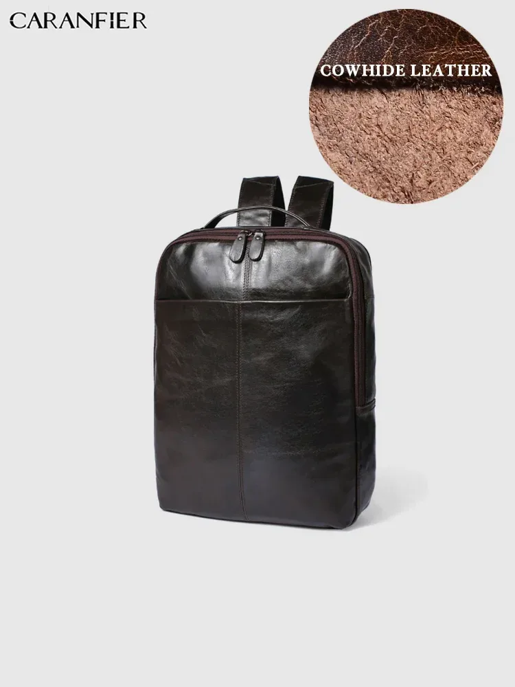sac dos cuir vache noir polyester intermédiaire informatique bandoulière arquée fermeture éclair rectangulaire coins arrondis grande capacité usage voyage