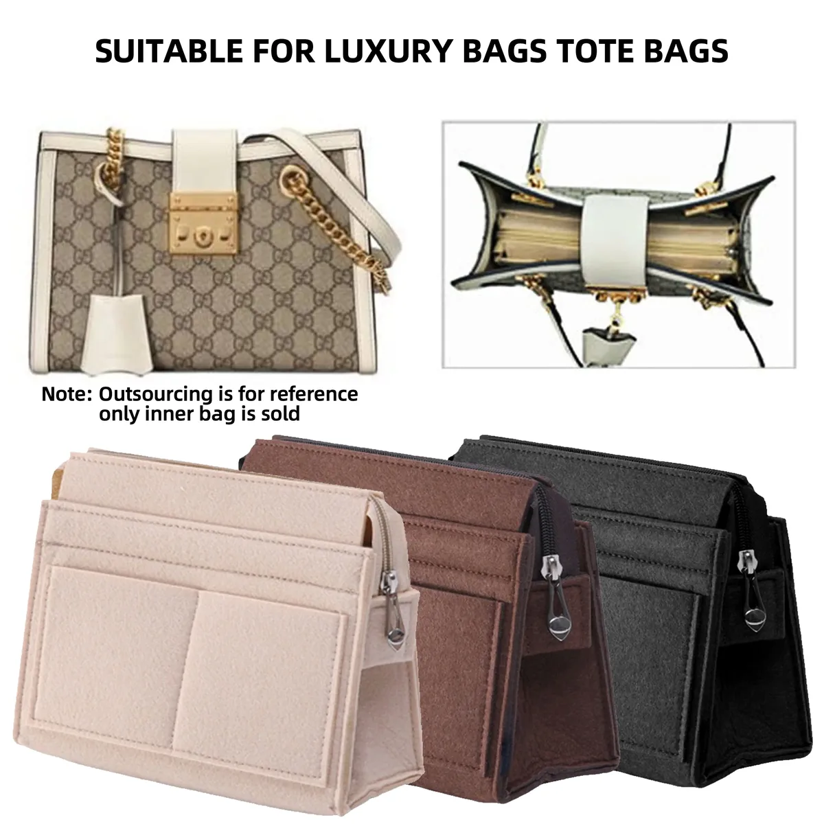sac à main en feutre multi-poches, sac fourre-tout, sac à main