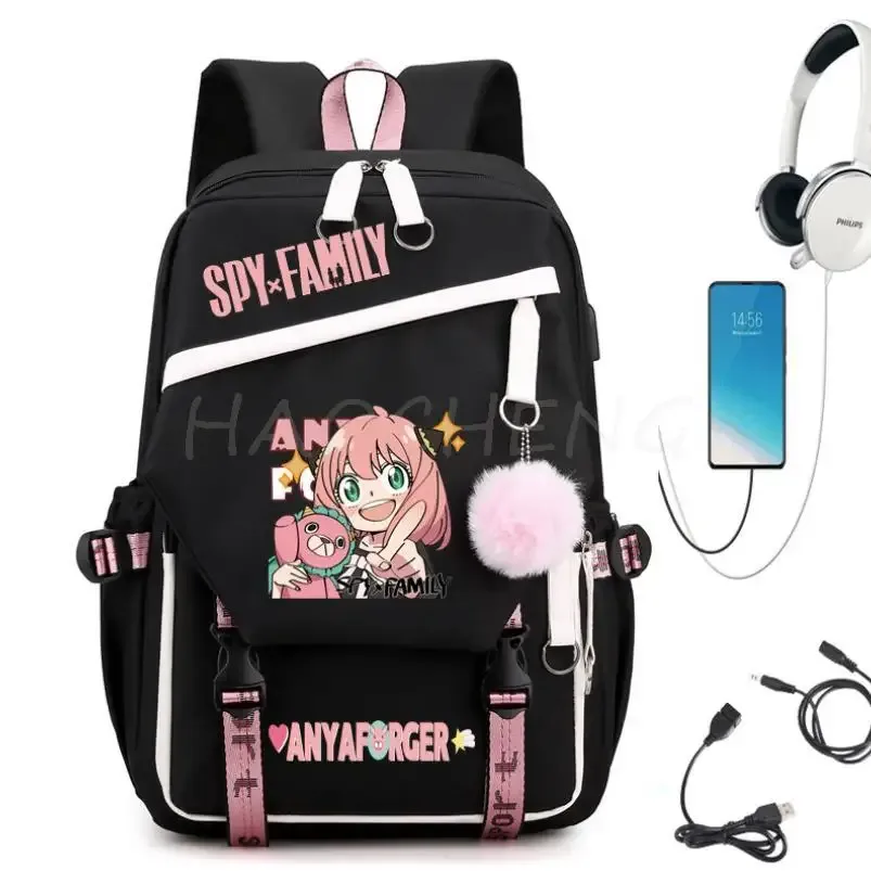 sac à dos familial éventuelles y x pour adolescents, charge usb, rose, voyage, sac à dos en toile pour étudiants, anya forger, cartables pour garçons et filles