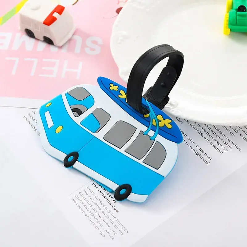 étiquettes de bagage en silicone pvc pour voitures de dessin animé mignon, étiquette de nom de bagage de voyage, sac de valise, carte d'embarquement, accessoires de voyage