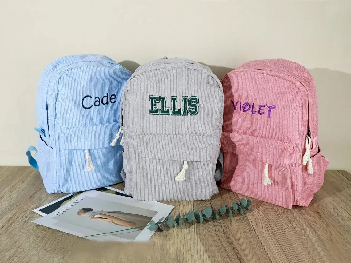 sac d'école pour enfants sac à dos personnalisé pour tout-petits nom brodé sac à dos en velours côtelé pour enfant cadeau d'anniversaire sac pour ordinateur portable retour à l'école