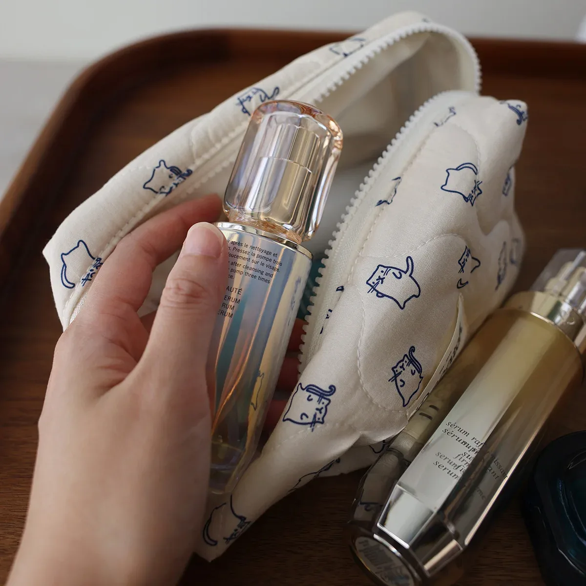 sac de rangement mignon en tissu pour chaton peint à la main, trousse de toilette portable de voyage, trousse de maquillage pour femme