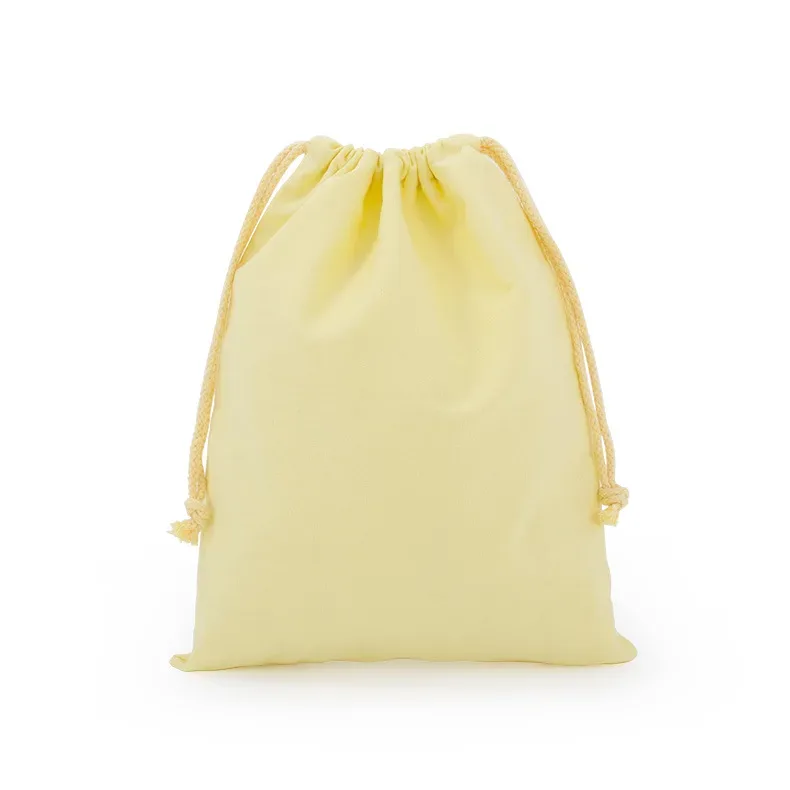 sac d'emballage en toile de coton et polyester avec cordon de serrage, personnalisable avec logo, blanc uni, pour cadeaux et rangement