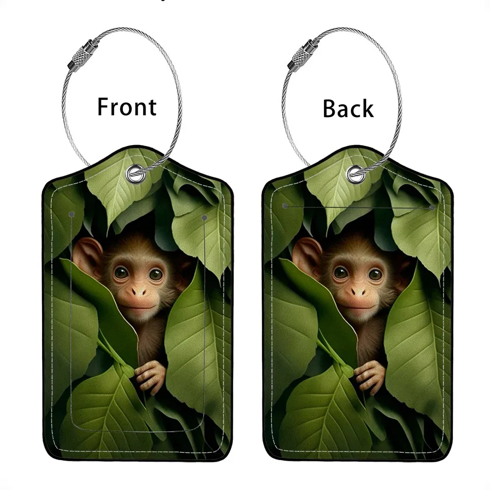 vente flash étiquette de bagage en cuir avec animaux mignons, étiquette d'adresse pour valise, étiquette d'embarquement pour bagage, clip d'identification avec nom et adresse