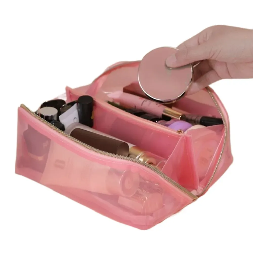grande trousse de maquillage transparente en forme d'oreiller avec fermeture éclair, sac de toilette pour femme, imperméable, poignée supérieure, sacs de toilette transparents