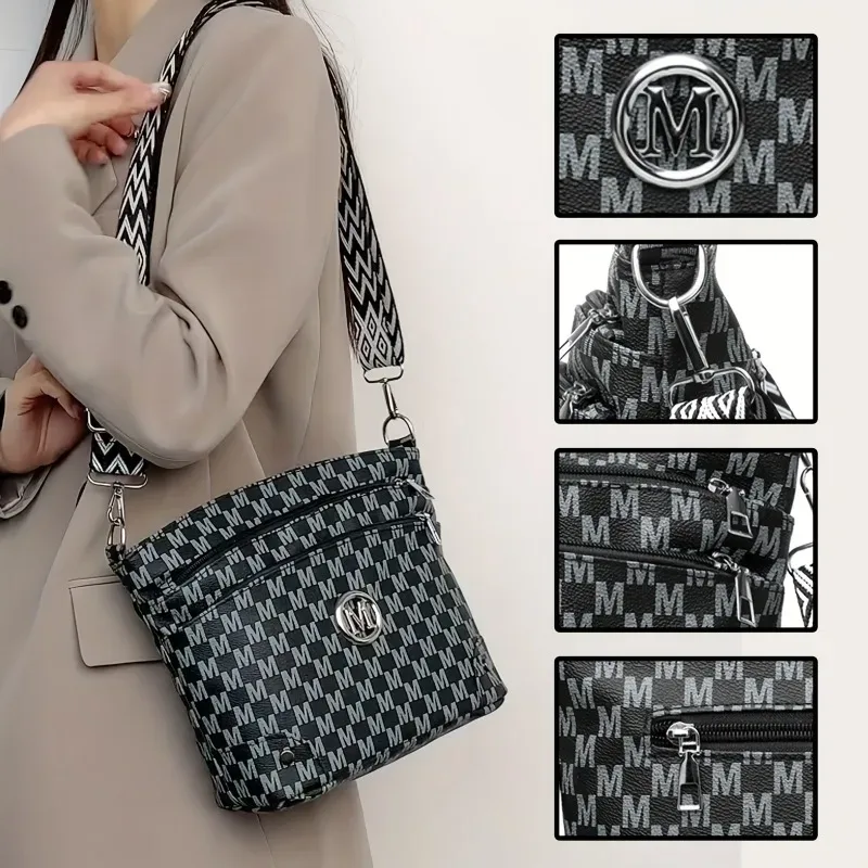 sac à bandoulière élégant pour femmes avec badge «m», multi-poches, bandoulière réglable, sac à bandoulière pour femmes, parfait comme cadeau