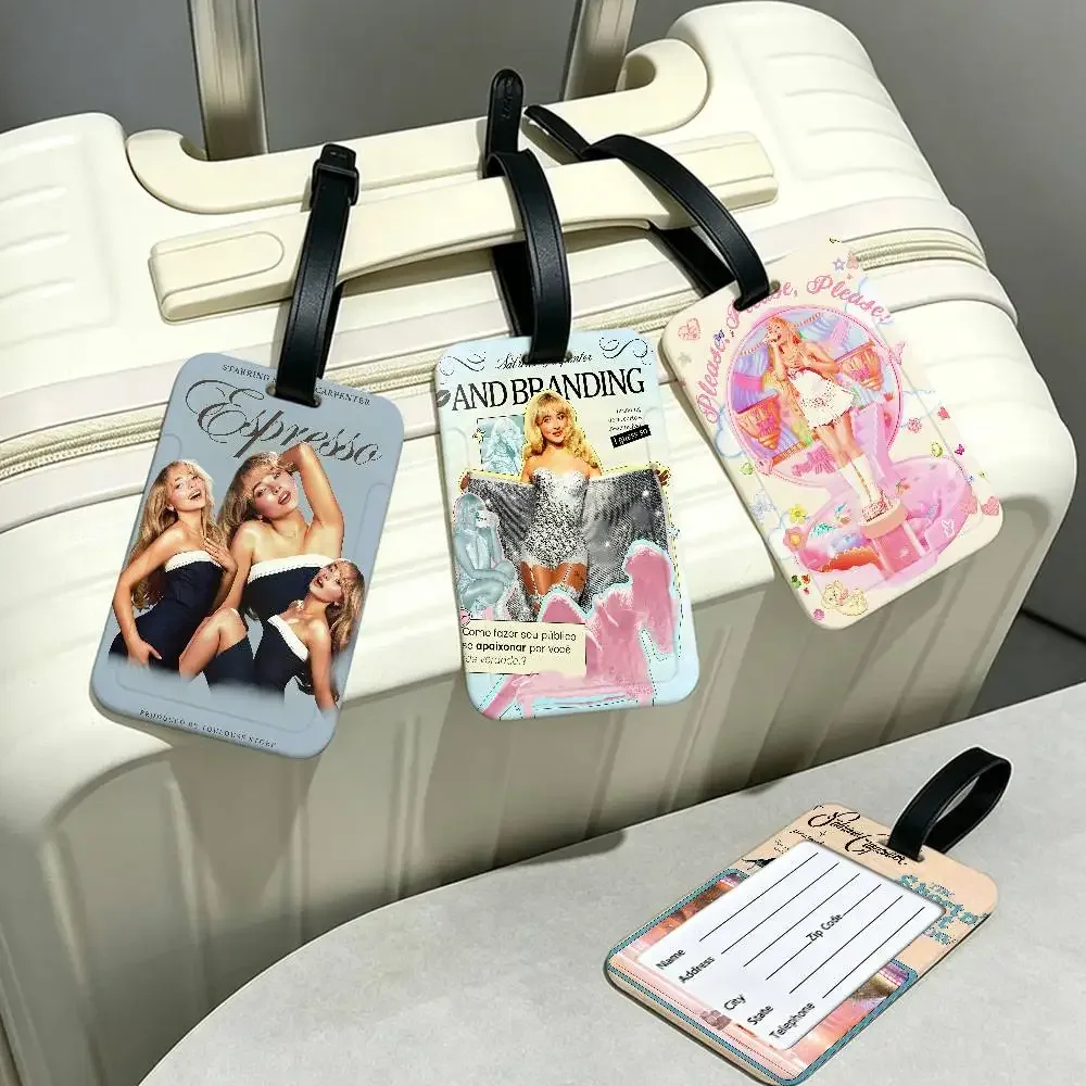 étiquette de bagage en pvc imperméable singer s-sabrina c-carpenter avec carte d'information, étiquette d'identification anti-perte pour bagages, sac à dos scolaire