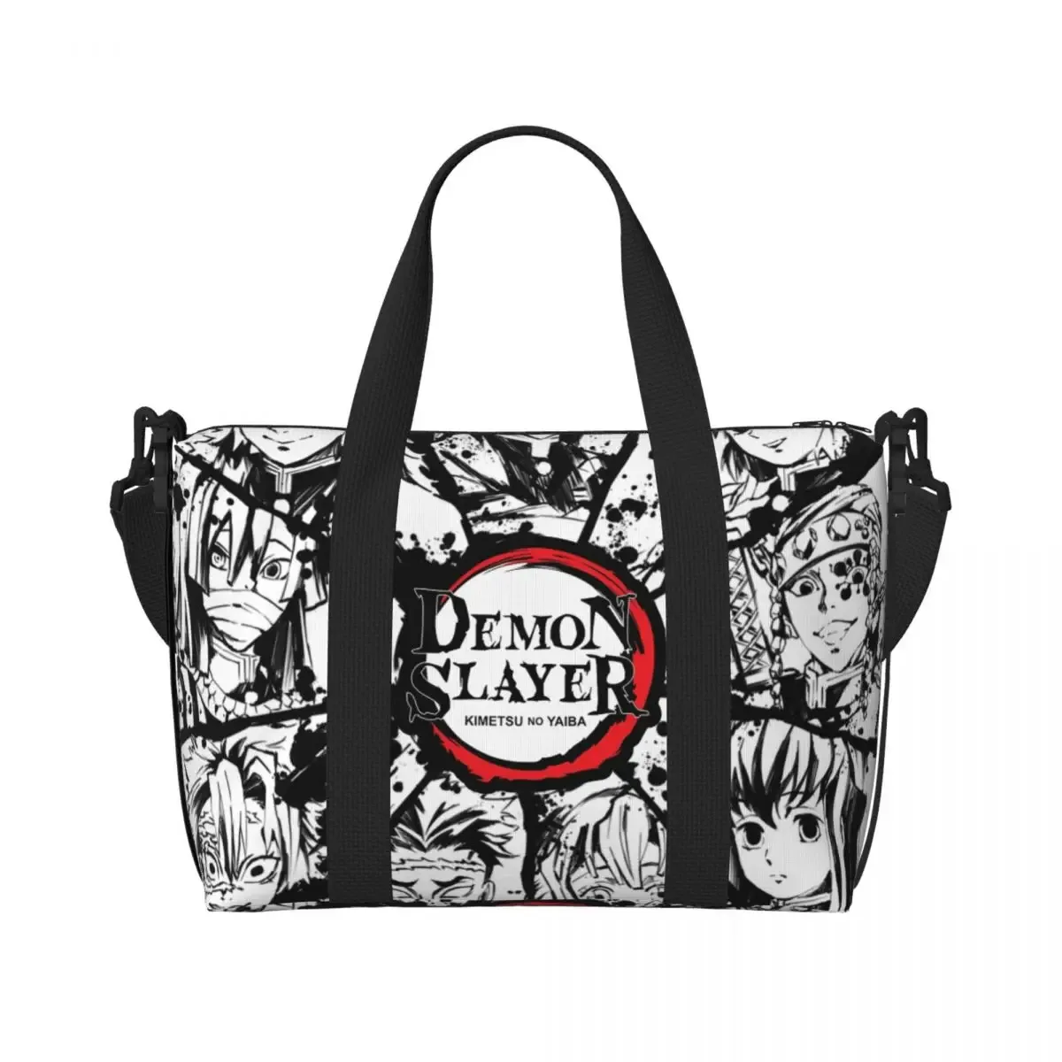 sac fourre-tout de plage personnalisé demons slayers anime manga pour femmes, tanjiro kamado nezuko, grand compartiment, sacs de voyage de plage de gym