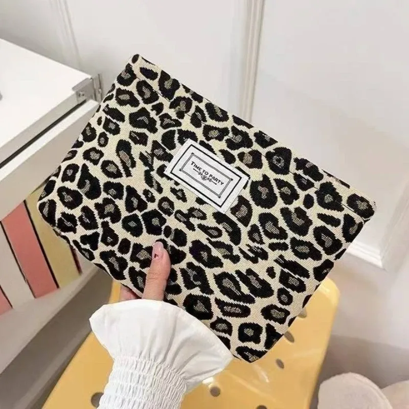 grand sac à cosmétiques léopard pour femmes, sac de maquillage en toile à fermeture éclair, organisateur de maquillage de lavage de voyage, trousse de beauté, pochette