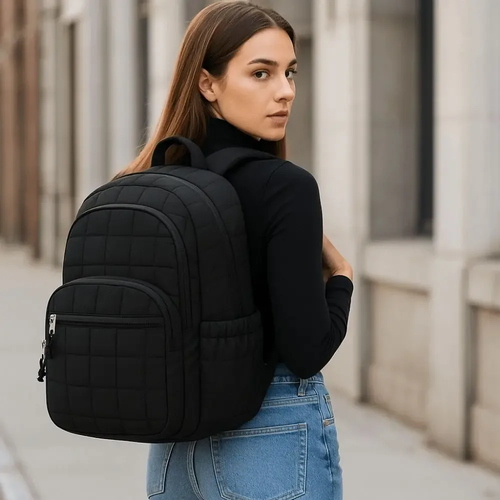 sac à dos de voyage créatif matelassé à carreaux, sacs d'école tendance pour étudiants, sac à bandoulière durable de couleur unie avec motif de dessin animé pour usage quotidien