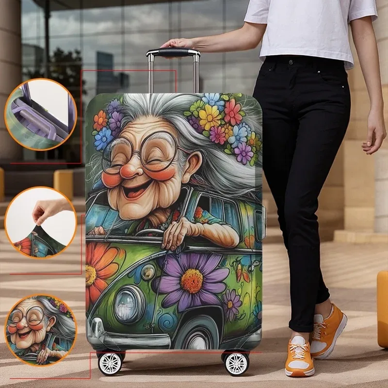 housse de protection pour bagages à motif hippie granny float, adaptée aux housses de bagages de 18 à 32 pouces, aux gants pour poignée de bagage, aux accessoires de voyage