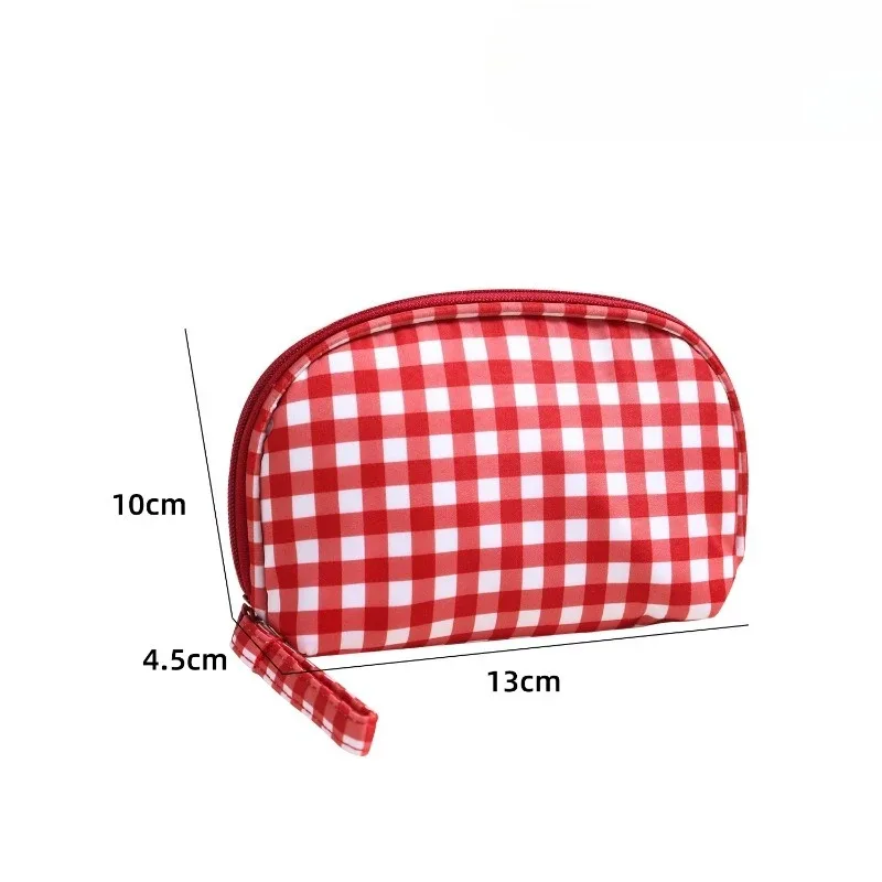 sac à main mignon à carreaux rouges et violets pour femmes, trousse de maquillage portable de voyage, petite et grande trousse de toilette cosmétique avec fermeture éclair