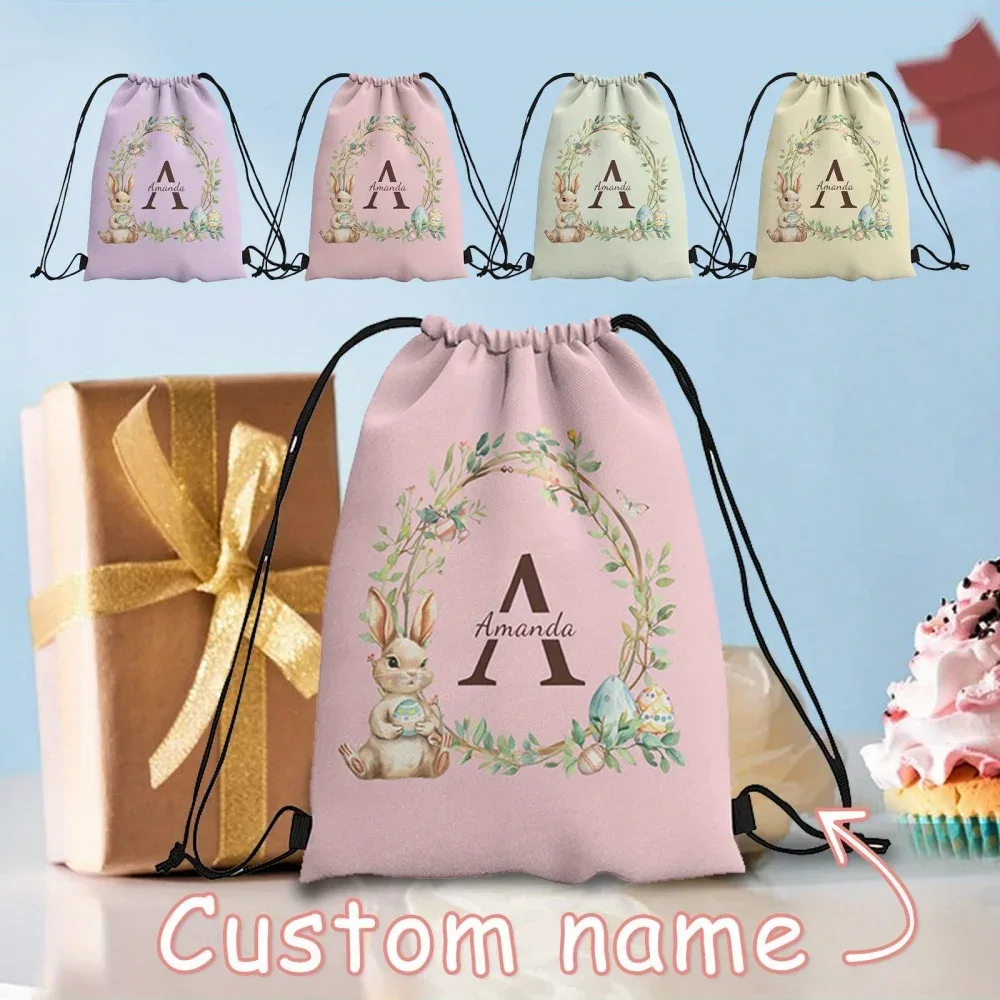 Sac à dos à cordon personnalisable sur le thème de Pâques, disponible en 4 couleurs fraîches au choix, personnalisé avec un nom unique – Idéal pour les fêtes !