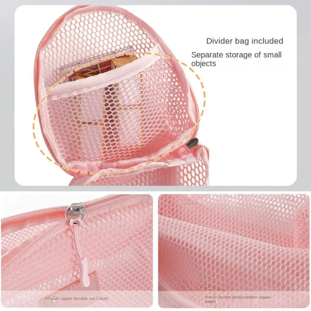 sac à cosmétiques en nylon décontracté avec fermeture éclair, pochette de rangement en maille, sacs de maquillage en maille polyvalents à main, voyage