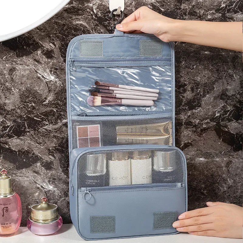 sac de lavage à crochet de voyage multifonctionnel, sac de rangement de cosmétiques