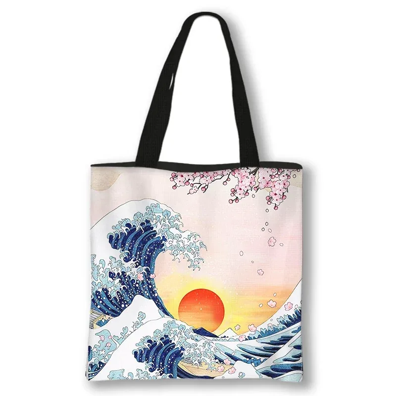japon la grande vague de kanagawa sacs à provisions nuit étoilée femmes fourre-tout toile sacs à bandoulière pour voyage filles sac à main shopper sac