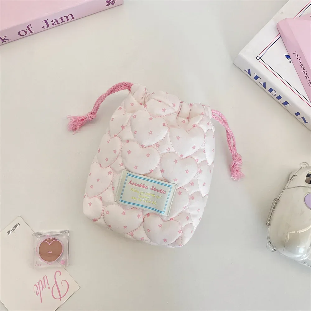 pochette de maquillage matelassée à motif étoile avec cordon de serrage, pochette de rangement souple pour appareil photo, rouge à lèvres, petit organisateur d'électronique