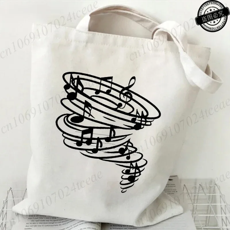 sac en toile harajuku pour femmes, sacs à bandoulière décontractés, grand sac fourre-tout, sac à main avec motifs de notes musicales, sacs à main tendance