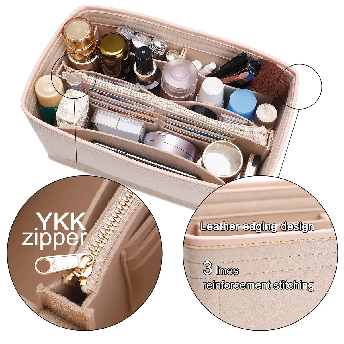 insert organisateur de sac à main pour lv speedy25 30 35, organisateur de sac fourre-tout, séparateur de sac, insert organisateur en feutre, avec fermeture éclair pocke tbag dans le sac