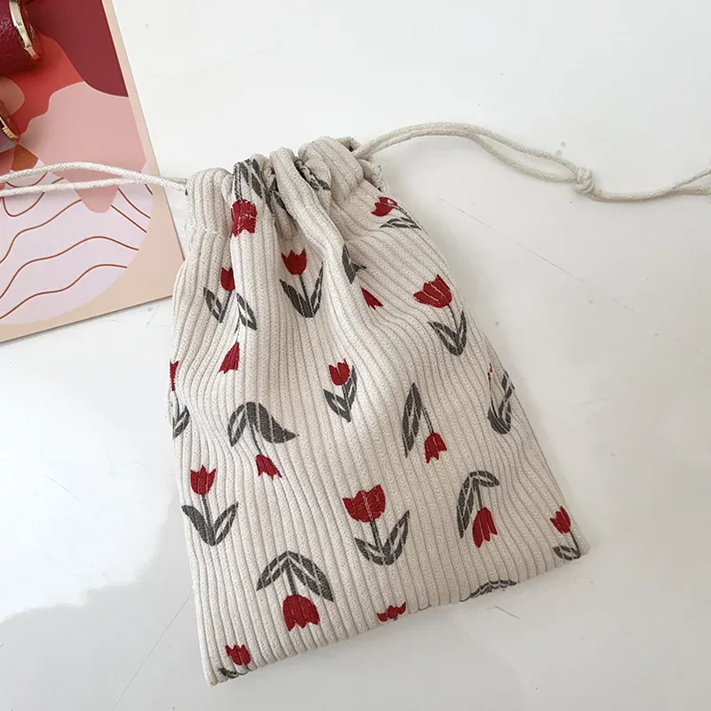 mini sac de rangement cosmétique à imprimé floral, sac de rouge à lèvres de maquillage wstring de proximité, petit gril, sac d'emballage de chaussettes de sous-vêtements de voyage