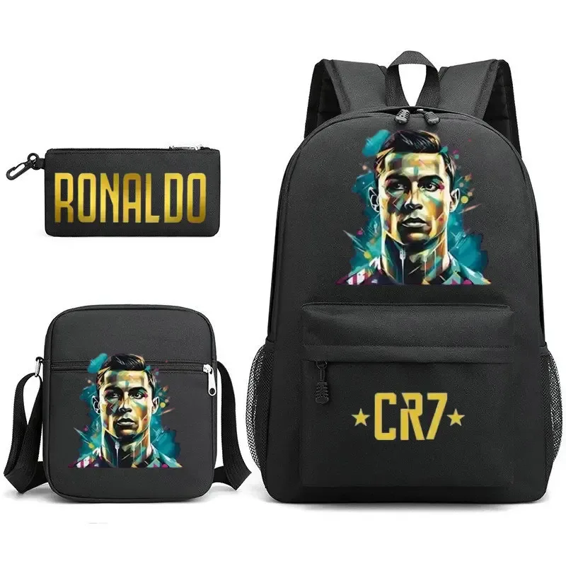 sacs d'école de cosplay football cr7, sac à dos pour ordinateur portable, pour adolescents garçons et filles, 3 pièces/ensemble
