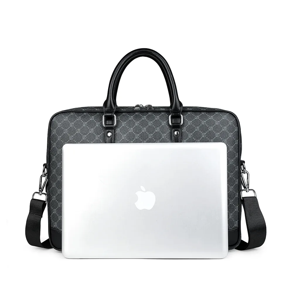 porte documents cuir noir géométrique nylon poignée souple fermeture éclair voyage bureau affaires homme