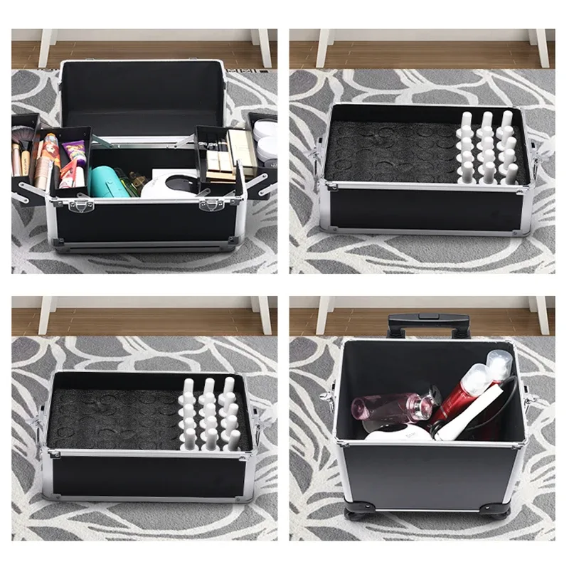valise de maquillage professionnelle, chariot cosmétique portable, boîte à bagages, tatouage des ongles, boîte à outils de beauté aviation, 2 couches, 3/4 couches