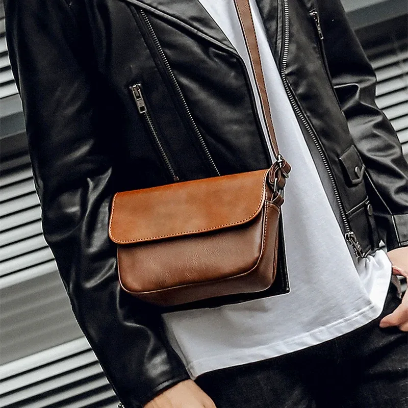 sac à bandoulière vintage de marque de luxe pour hommes, sac à rabat en cuir pu simple pour hommes, sacoche d'affaires solide, sac de voyage
