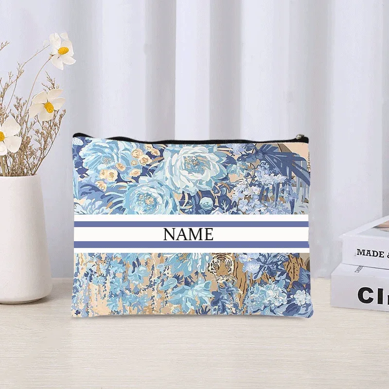 pochette de maquillage personnalisée de luxe avec nom floral, pochette de maquillage personnalisée, organisateur de rouge à lèvres de voyage, pochette de maquillage tendance, sac à main en toile