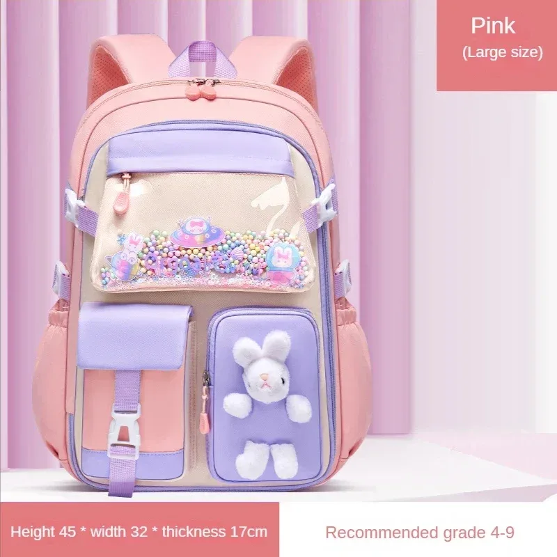 sac à dos scolaire en tissu oxford, polyester imperméable, mignon, à motif de dessin animé, pour filles, protection de la colonne vertébrale, sac à dos quotidien pour le campus et les trajets
