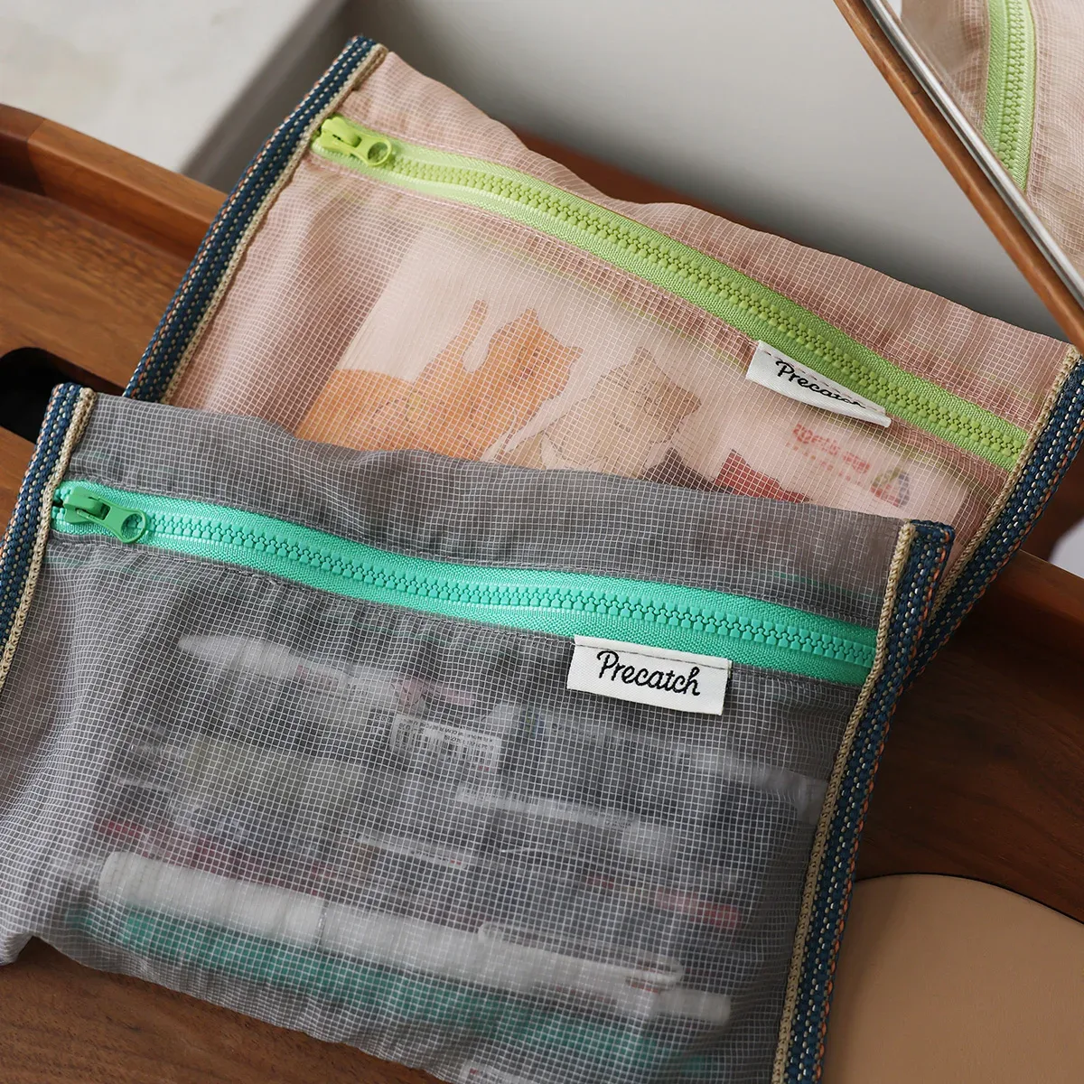 sac de rangement en nylon à mailles translucides, sac d'identification, sac de voyage pour billet, ligne de données, stylo, portable, mince, sac cosmétique, étui à crayons