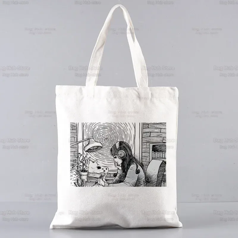 junji ito japonais manga graphique dames sacs à main tissu toile sac fourre-tout shopping voyage femmes eco réutilisable épaule