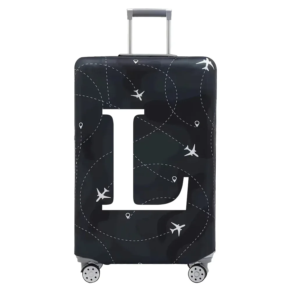 housse valise polyester motif trajectoires avions lettres noire blanc voyage protection valise taille variable